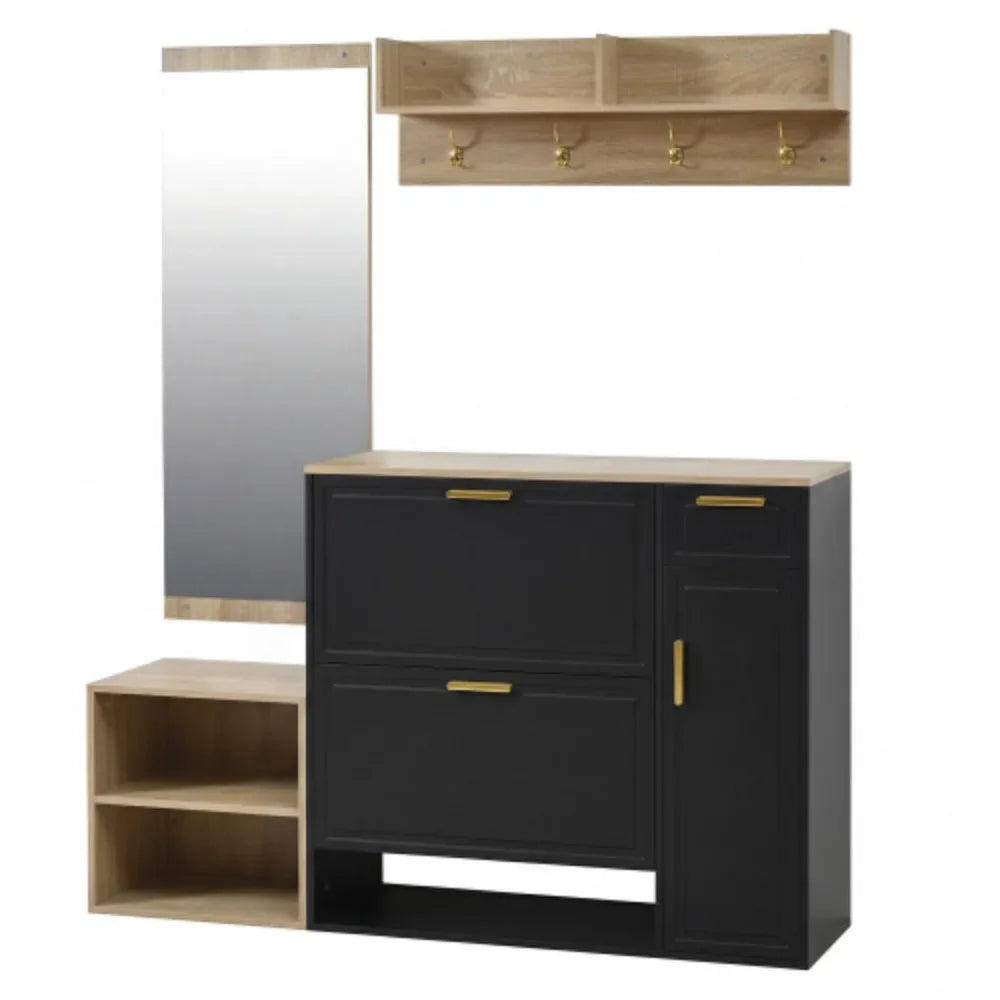 Set ingresso 4 pezzi nero e legno con specchio - MondoScarpiera.it