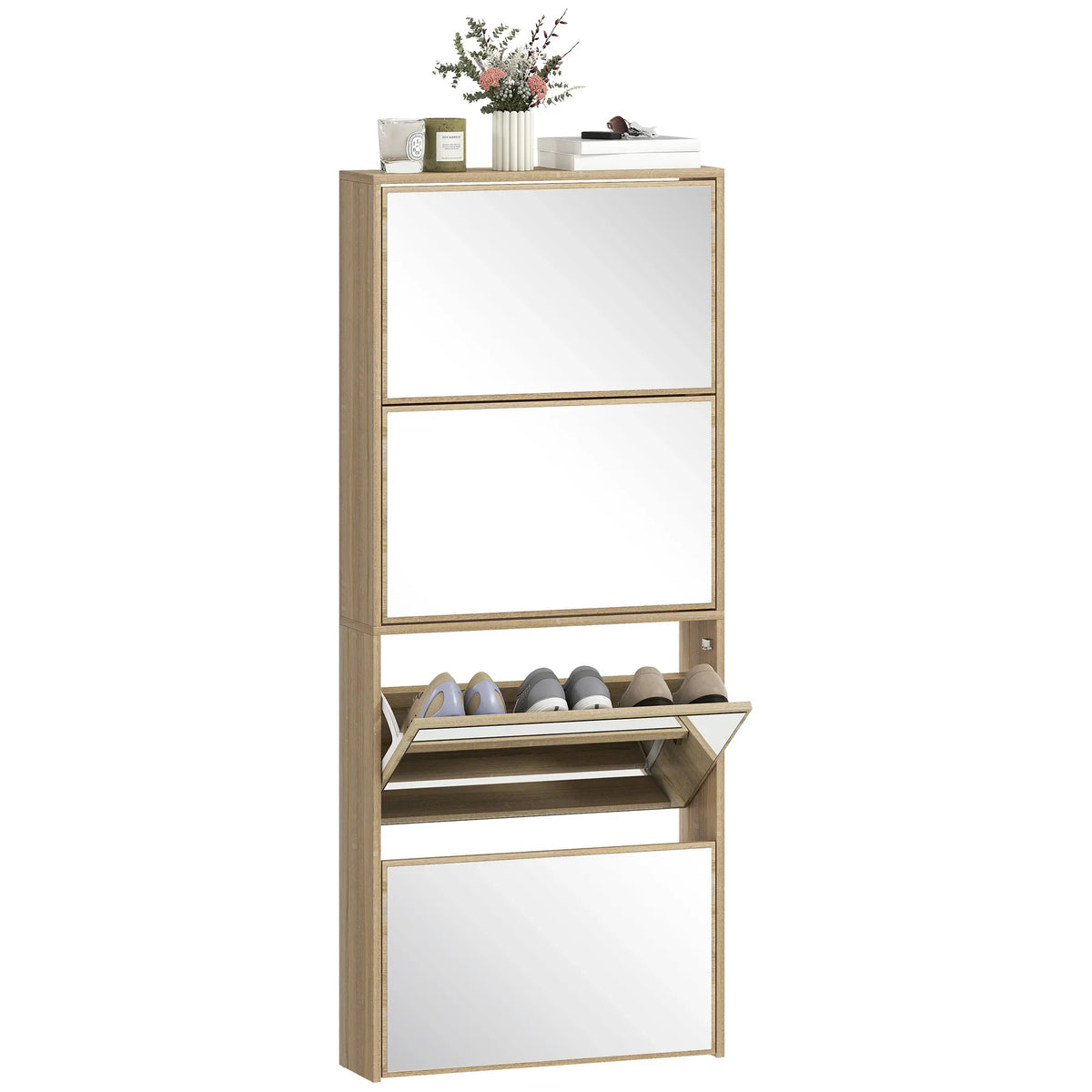 Scarpiera slim in legno con specchio e 4 ribalte - MondoScarpiera.it