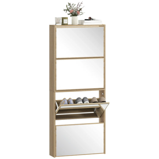 Scarpiera slim in legno con specchio e 4 ribalte - MondoScarpiera.it