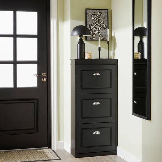 Scarpiera slim nera con 3 ribalte 53 x 117 x 24 cm - MondoScarpiera.it